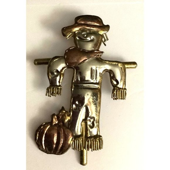 Mexico Metal Scarecrow & Pumpkin Brooch — 3.5” - Picture 3 of 13